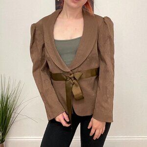 Y2K Betsey Johnson Tie-Front Blazer Jacket Long Sleeve Size 8 Brown
